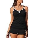 Summer Mae Tankini Swimsuits for Women 2026 Bathing Suits Top Ruched Two Piece Tummy Control V-Wire Modest Swim Suits