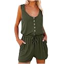 Summer Rompers for Women 2026 Spring Flowy Dressy Casual Jumpsuits Beach Comfy Linen Athletic Flowy Overalls