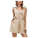 Summer Rompers for Women 2026 Spring Flowy Dressy Casual Jumpsuits Beach Comfy Linen Athletic Tshirt Overalls