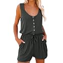 Summer Rompers for Women 2026 Spring Flowy Dressy Casual Jumpsuits Beach Comfy Linen Athletic Flowy Overalls