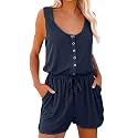 Summer Rompers for Women 2026 Spring Flowy Dressy Casual Jumpsuits Beach Comfy Linen Athletic Flowy Overalls