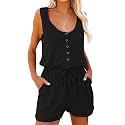 Summer Rompers for Women 2026 Spring Flowy Dressy Casual Jumpsuits Beach Comfy Linen Athletic Flowy Overalls