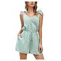 Summer Rompers for Women 2026 Spring Flowy Dressy Casual Jumpsuits Beach Comfy Linen Athletic Tshirt Overalls