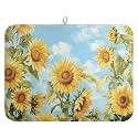 Summer Sunflower Dish Drying Mat for Kitchen Counter Watercolor Rustic Sunflowers Kitchen Dishes Dryer Pad Absorbent Matt Microfiber Washable Foldable Reusable Large 18x24 in