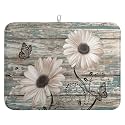 Summer Sunflower Vintage Dish Drying Mats for Kitchen Counter Country Rustic Daisy Farmhouse Kitchen Dishes Dryer Pad Fall Absorbent Dish Mat Microfiber Washable Foldable Reusable Large 18x24 in