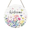 Summer Wildflowers Welcome Sign for Front Door Spring Summer Decorations Welcome Door Hanger Sign Floral Butterfly Wooden Wreath Seasonal Farmhouse Wreaths for Wall Front Door Porch 12"x12"