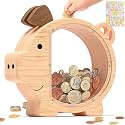 Summidate Piggy Bank for Kids,Large Wooden Pig Money Bank for Boys Girls