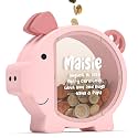 Summidate Pink Piggy Bank for Kids Girls,Large Wooden Pig Money Banks