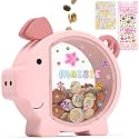 Summidate Pink Piggy Bank for Kids Girls,Large Wooden Pig Money Banks