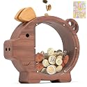 Summidate Wooden Piggy Bank for Kids Adults, Walnut Large Pig Money Bank