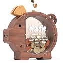 Summidate Wooden Piggy Bank for Kids Adults, Walnut Large Pig Money Bank