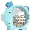 Summidate Wooden Piggy Bank for Kids Boys, Blue Large Pig Money Banks