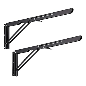 sumnacon 2 pcs 20 inch sturdy folding shelf brackets - heavy duty triangle table bench folding shelf brackets wall mounted metal folding shelf hinge black