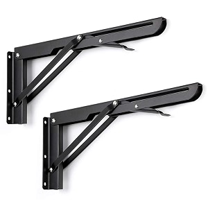 sumnacon sturdy folding shelf brackets - heavy duty white metal triangle table bench folding shelf bracket 12 inch 2 pcs folding shelf hinge wall mounted max load 132lbblack