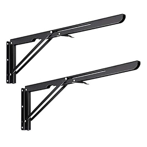 sumnacon 2 pcs 20 inch sturdy folding shelf brackets - heavy duty triangle table bench folding shelf brackets wall mounted metal folding shelf hinge black