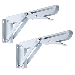 sumnacon sturdy folding shelf brackets - heavy duty metal triangle table bench folding shelf brackets 2 pcs folding shelf hinge wall mounted 8 inch white