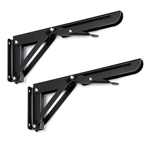 sumnacon sturdy folding shelf brackets - heavy duty metal triangle table bench folding shelf bracket 10 inch 2 pcs folding shelf hinge wall mounted max load 132lb black
