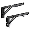 Sumnacon Sturdy Folding Shelf Brackets - Heavy Duty White Metal Triangle Table Bench Folding Shelf Bracket 12 Inch, 2 Pcs Folding Shelf Hinge Wall Mounted, Max Load 132lb(Black)