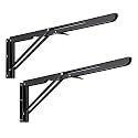 Sumnacon 2 Pcs 20 Inch Sturdy Folding Shelf Brackets - Heavy Duty Triangle Table Bench Folding Shelf Brackets, Wall Mounted Metal Folding Shelf Hinge, Black