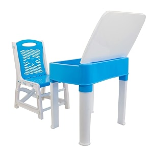 kids functional desk and chair set children study table and chair set with storage for stationary adjustable study table amp chair set for kids boys and girls 3-15 year bluewhite