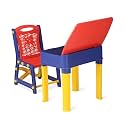 Kids Functional Desk and Chair Set, Children Study Table and Chair Set with Storage for Stationary, Adjustable Study Table &amp; Chair Set for Kids Boys and Girls (3-15 Year) (Blue/RED)