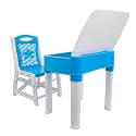 Kids Functional Desk and Chair Set, Children Study Table and Chair Set with Storage for Stationary, Adjustable Study Table & Chair Set for Kids Boys and Girls (3-15 Year) (Blue/White)