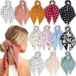 12 pcs multicolour floral hair scrunchies ponytail scarf scrunchies for women girls
