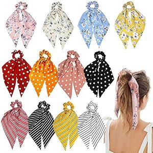 12 pcs multicolor chiffon hair scarf scrunchie hair ties for ponytails