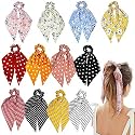 12 Pcs Multicolor Chiffon Hair Scarf Scrunchie, Hair Ties for Ponytails