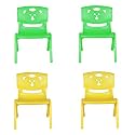 Sunbaby Magic Bear Face Chair Strong &amp; Durable Plastic Best for School Study, Portable Activity Chair for Children,Kids,Baby (Weight Handles Upto 100 Kg Each)-Set of 4 Green/Yellow