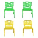 Sunbaby Magic Bear Face Chair Strong &amp; Durable Plastic Best for School Study, Portable Activity Chair for Children,Kids,Baby (Weight Handles Upto 100 Kg Each)-Set of 4 Green/Yellow