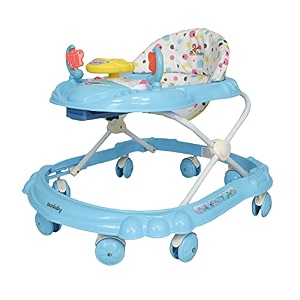 sunbaby rideon car baby walker strong safety standards height adjustable light amp musical toys rattles soft thick cushioned seat-activity walker 9 months blue