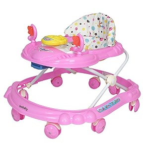 sunbaby rideon car baby walker strong height adjustable light amp musical toys rattles soft thick cushioned seat-activity walker 9 months pink