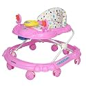 SUNBABY Rideon Car Baby Walker, Strong, Height Adjustable, Light &amp; Musical Toys, Rattles, Soft Thick Cushioned Seat-Activity Walker 9 Months+ (Pink)