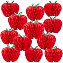 SUNBEAUTY 12 Pcs Red Apple Paper Honeycomb Hanging Decoration Apple Decorations for Classroom Back to School Decoration Teacher Appreciation Decorations 3D Paper Apple Honeycomb Table Decor(4.7 Inch)