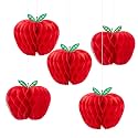 SUNBEAUTY 5 Pcs Red Apple Shaped Paper Honeycomb Paper Apple Hanging Decoration School Classroom Back to School Decoration(4 Inch)