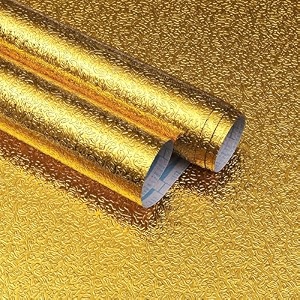 sunbird kitchen oil proof sticker waterproof wallpaper aluminum foil stickers contact paper self-adhesive backsplash heat resistant sheet for kitchen 24 x 120 inch gold texture
