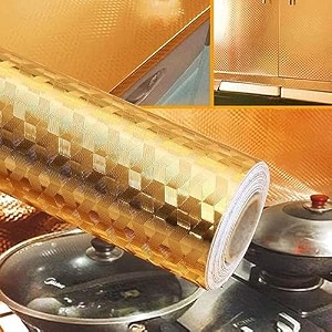 sunbird kitchen oil proof sticker waterproof wallpaper aluminum foil stickers contact paper self-adhesive backsplash heat resistant sheet for kitchen 24 x 78 inch gold 3d texture