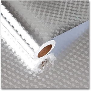 sunbird kitchen oil proof sticker waterproof wallpaper aluminum foil stickers contact paper self-adhesive backsplash heat resistant sheet for kitchen 24 x 120 inch silver 3d texture