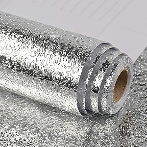 sunbird kitchen oil proof sticker waterproof wallpaper aluminum foil stickers contact paper self-adhesive backsplash heat resistant sheet for kitchen 24 x 120 inch silver texture