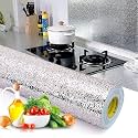 SUNBIRD Kitchen Oil Proof Sticker Waterproof Wallpaper Aluminum foil Stickers Contact Paper, Self-Adhesive Backsplash Heat Resistant Sheet for Kitchen (24 X 78 Inch, Silver Texture)