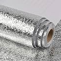 SUNBIRD Kitchen Oil Proof Sticker Waterproof Wallpaper Aluminum foil Stickers Contact Paper, Self-Adhesive Backsplash Heat Resistant Sheet for Kitchen (24 X 120 Inch, Silver Texture)
