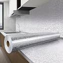SUNBIRD Kitchen Oil Proof Sticker Waterproof Wallpaper Aluminum foil Stickers Contact Paper, Self-Adhesive Backsplash Heat Resistant Sheet for Kitchen (12 X 48 Inch, Silver Texture)