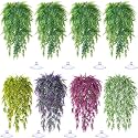Suncalla 8 Pack Reptile Plants Terrarium Hanging Plant Vine Boston Climbing Terrarium Plant with Suction Cup for Bearded Dragons Lizard Crested Gecko Snake Crab Tank(Bright Series,5 Colors)