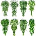 Suncalla 8 Pack Reptile Plants Terrarium Hanging Plant Vine Boston Climbing Terrarium Plant with Suction Cup for Bearded Dragons Lizard Crested Gecko Snake Crab Tank(Lush Series,Multiple Green)