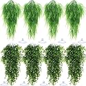 Suncalla 8 Pack Reptile Plants Terrarium Hanging Plant Vine Boston Climbing Terrarium Plant with Suction Cup for Bearded Dragons Lizard Crested Gecko Snake Crab Tank(Classic Series,Light Dark Green)
