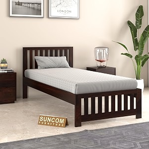 suncom sheesham wood single size bed without storage for bedroom - single cot wooden bed for living room - solid wood divan bed for hostel home furniture walnut finish