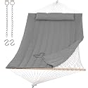 SUNCREAT 15 FT Hammocks for Outside, Two Person Hammock for Patio, Garden, Porch, Outdoor, Light Gray