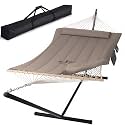 SUNCREAT Hammocks Two Person Hammock with 12ft Stand Included, Coffee
