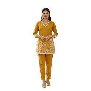 SUNDARTA Womens Rayon Slub Kurta Set